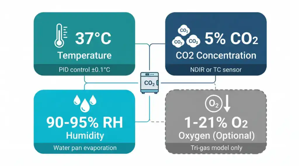 CO2 培養箱四大核心控制參數 溫度 CO2 濕度 O2