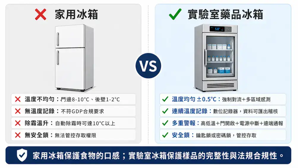 家用冰箱vs實驗室藥品冰箱差異比較 溫度均勻性記錄警報