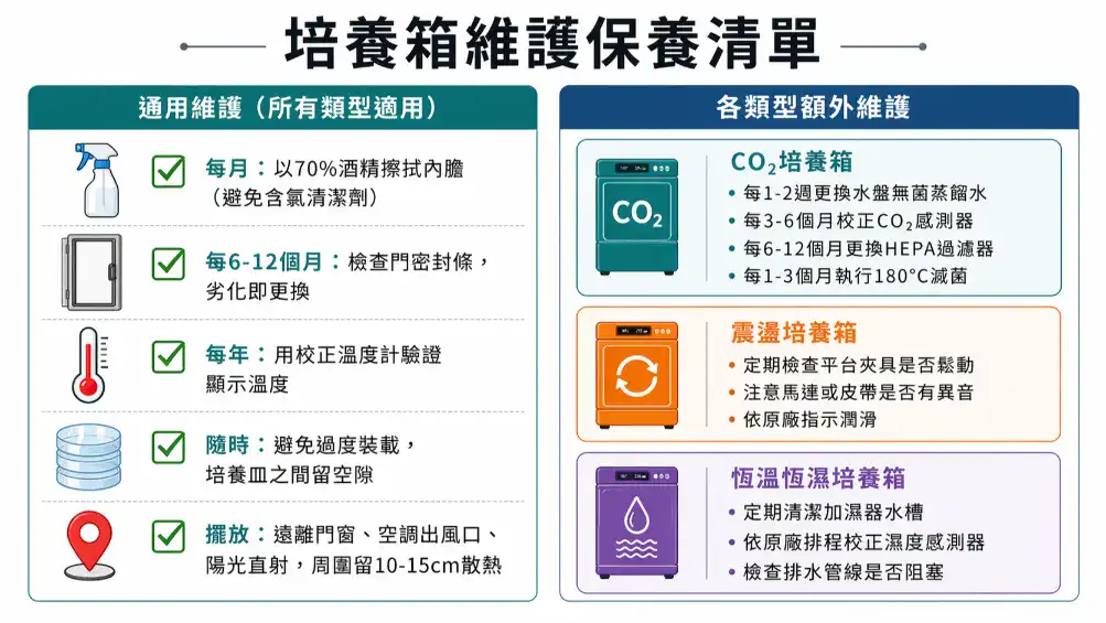 培養箱共通維護保養清單 含CO2震盪恆溫恆濕額外項目