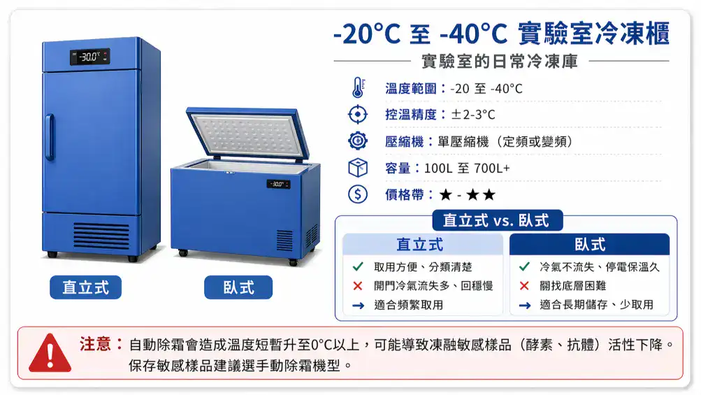實驗室冷凍櫃規格功能卡 直立式vs胸式 自動除霜風險