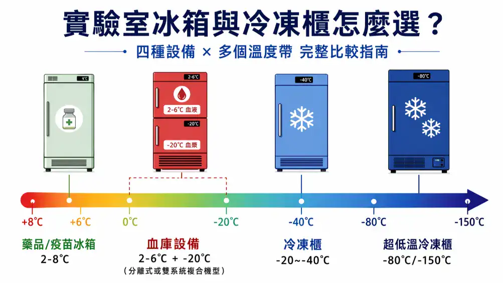 四種實驗室冰箱冷凍櫃選購比較指南精選圖 溫度帶對應