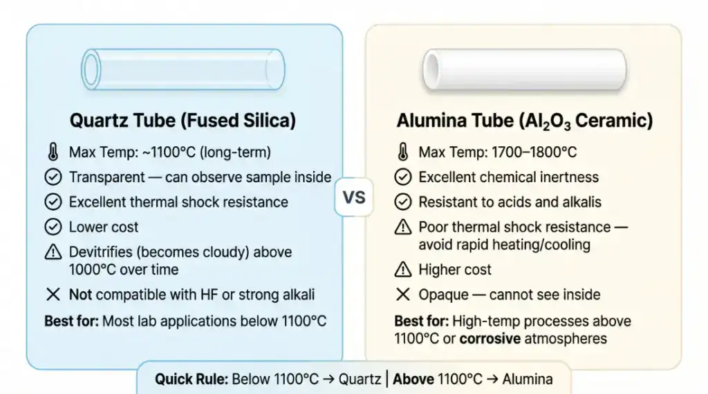 石英管與氧化鋁管規格比較資訊圖