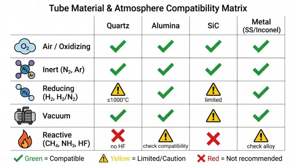管狀高溫爐氣氛類型與爐管材質相容性對照表