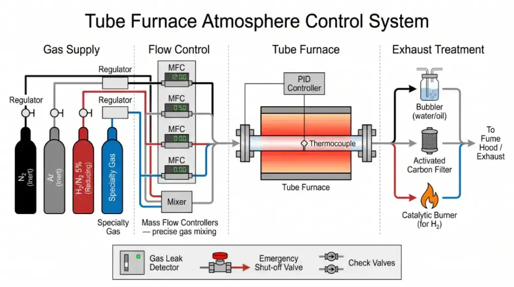 管狀高溫爐氣氛控制系統流程圖 氣瓶MFC爐體尾氣處理