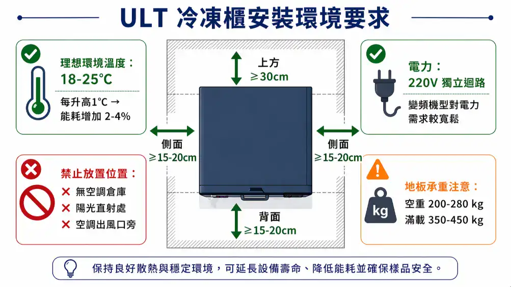 超低溫冷凍櫃安裝環境要求 散熱空間電力承重