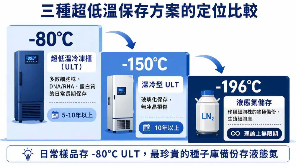 超低溫保存方案比較 -80°C vs -150°C vs 液態氮-196°C