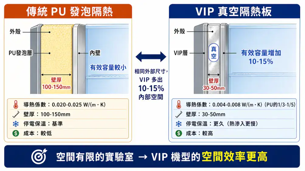 VIP真空隔熱板vs傳統PU發泡隔熱比較 壁厚容量差異