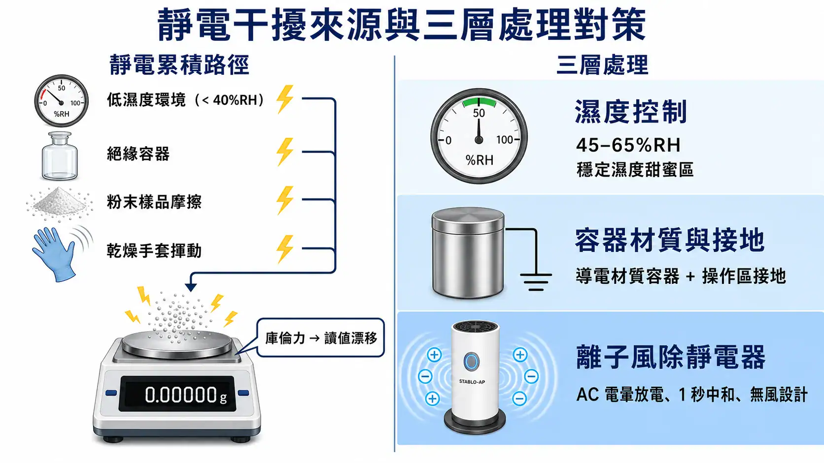實驗室天平安裝環境規劃指南|振動、氣流、溫濕度、靜電、磁場五大干擾源解析 Balance Static Electricity Sources And Solutions