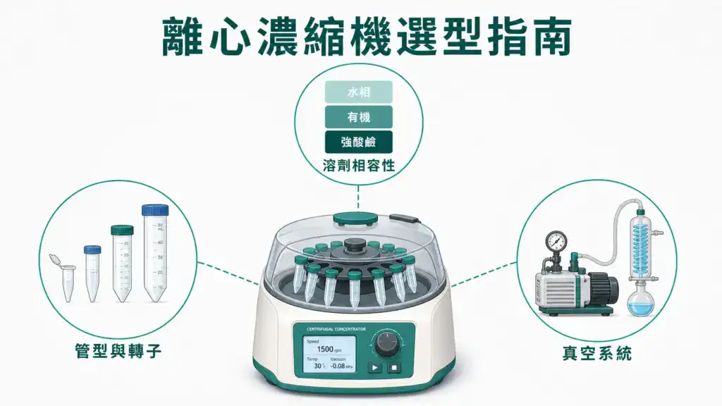離心濃縮機選型三大決策軸線：管型與轉子匹配、溶劑相容性、真空系統搭配