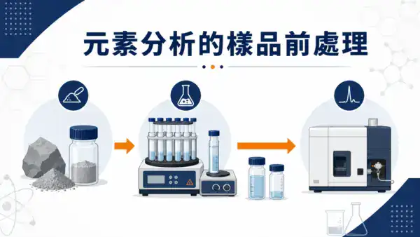 元素分析樣品前處理指南封面圖,呈現從樣品到上機分析的前處理流程