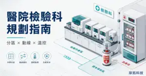 醫院檢驗科實驗室規劃指南封面：等距風格的檢驗科場景插畫