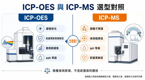 ICP-OES 與 ICP-MS 選型對照:兩種電漿元素分析技術在偵測原理、偵測極限與基質耐受度的差異