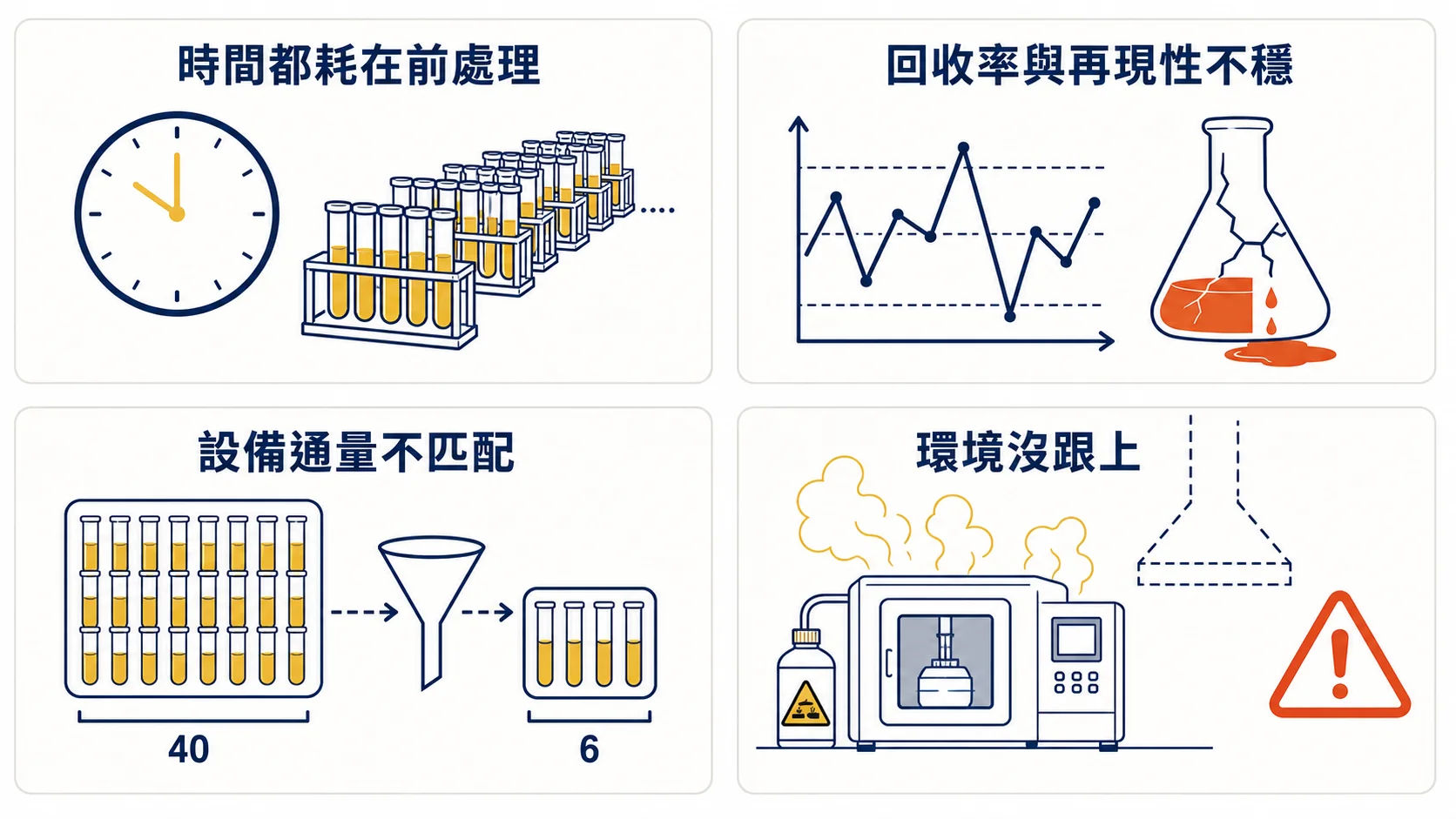 樣品前處理四種常見問題:時間瓶頸、回收率不穩、設備通量不匹配、環境配套不足